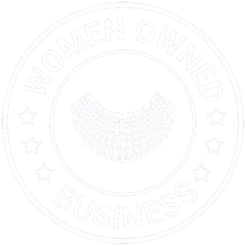 circular badge reading "women owned business"